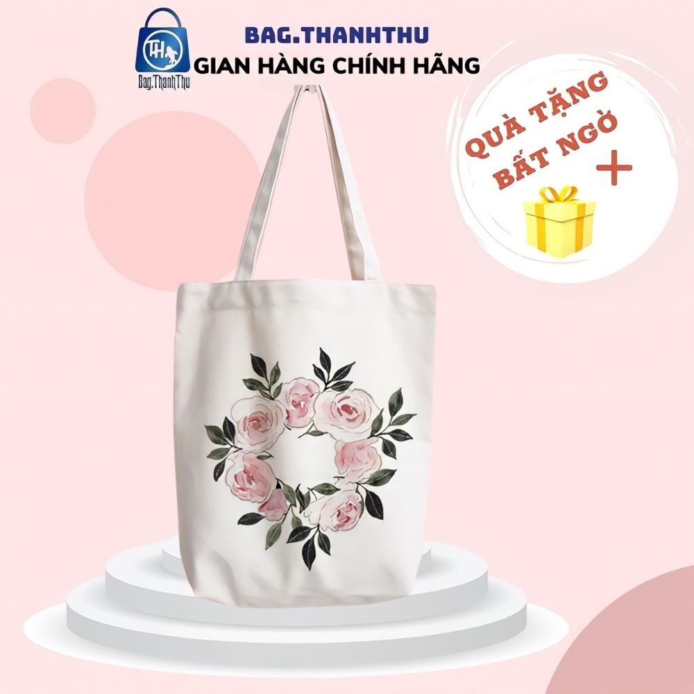 Túi tote đeo chéo đeo vai vải canvas Bag.Thanhthu giá rẻ đi học đi chơi có ngăn khoá bên trong 554