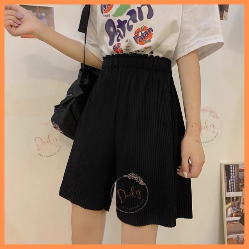 Quần Short Ngố Nữ Ống Rộng Dáng Suông Chất Thun Tăm Mềm Mát Cạp Chun Co Giãn Daily