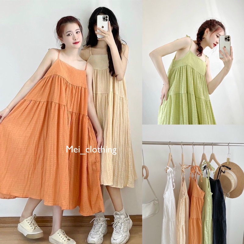 [Ảnh thật/video] Đầm maxi 2 lớp/ Váy 2 dây babydoll chất xốp không nhăn Ulzzang