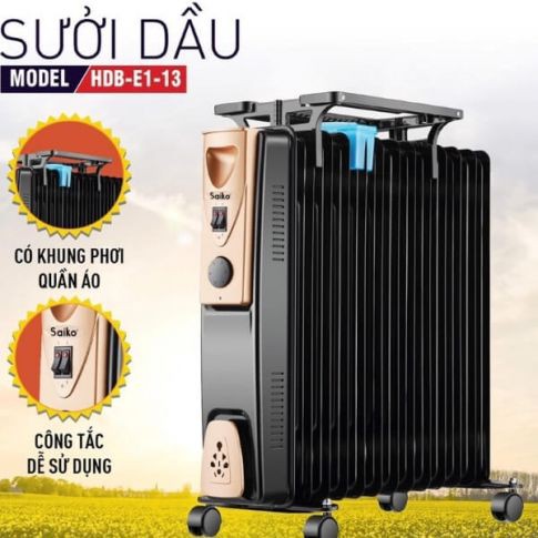 Máy Sưởi Dầu 13 Thanh Saiko CDN-RY2000-13AT (Có Giá Phơi Đồ) - Bảo Hành 18 Tháng Toàn Quốc