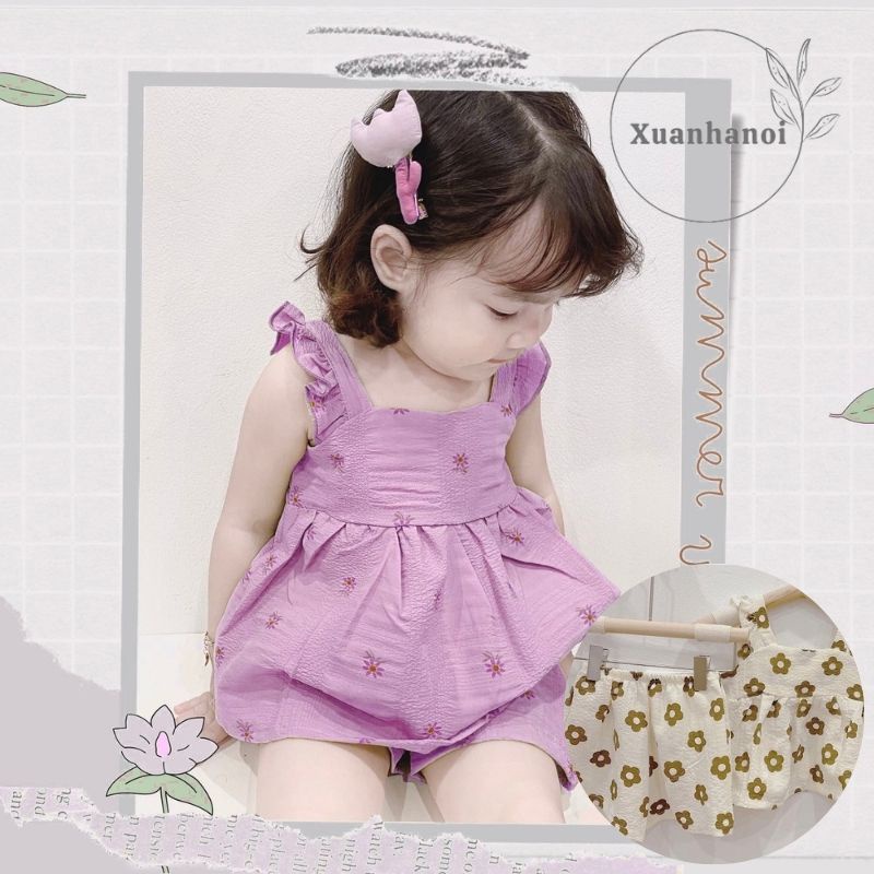 Bộ đồ bé gái hoa cúc cánh tiên chất đũi xốp mềm mát XHN942