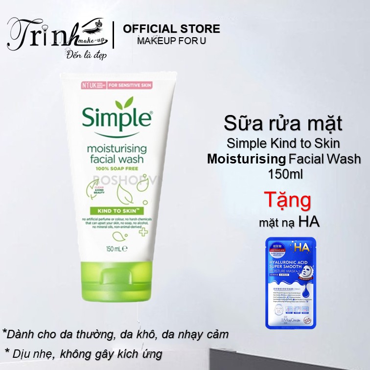 Sữa rửa mặt Simple Kind to Skin Moisturising Facial Wash chính hãng 150ml