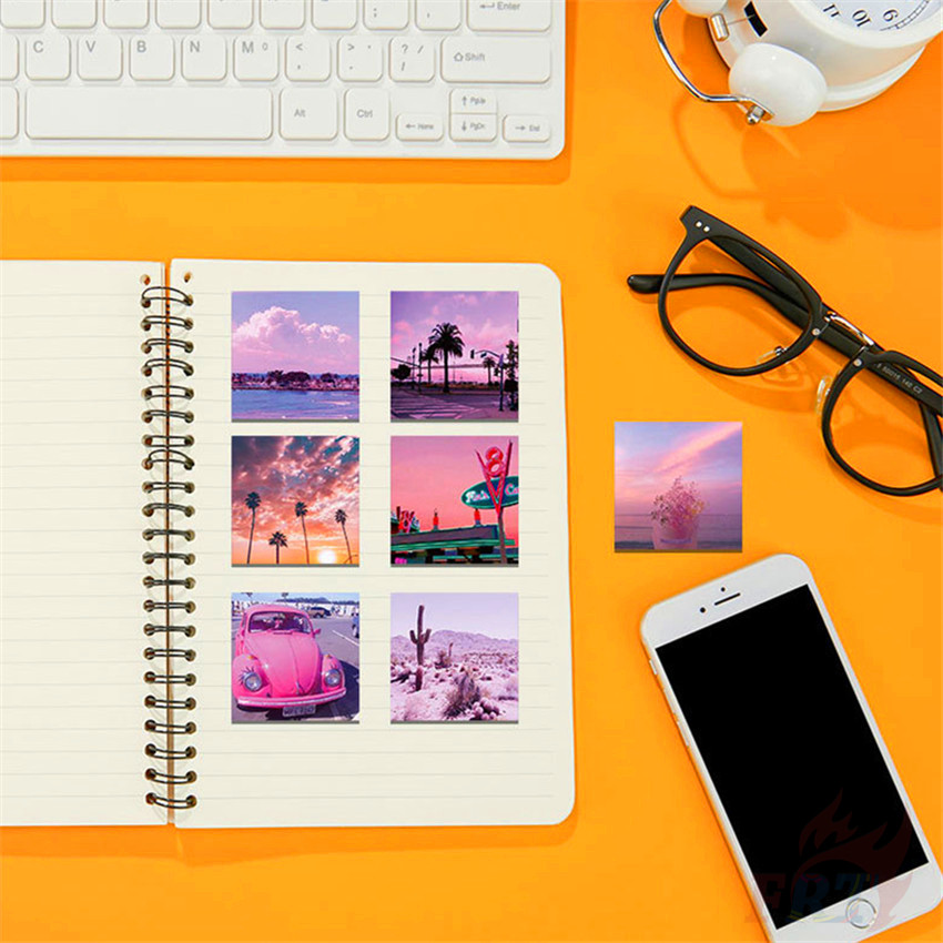 Bộ 60 miếng dán trang trí chủ đề phong cảnh biển California màu hồng xinh xắn