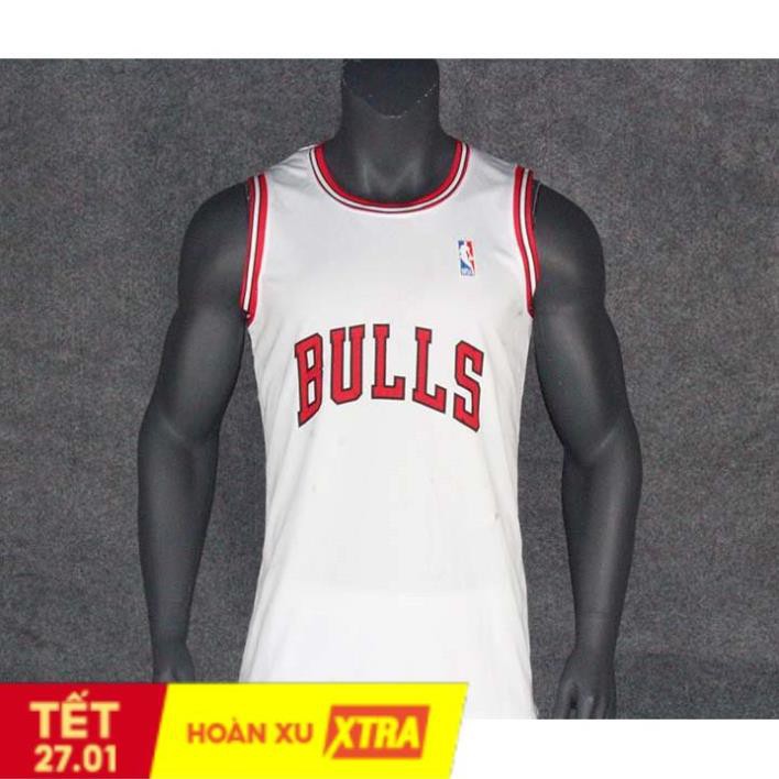 Quần áo bóng rổ Chicago Bulls trắng nam nữ Chất mè mát thoáng khí thấm hút mồ hôi tốt chất lượng