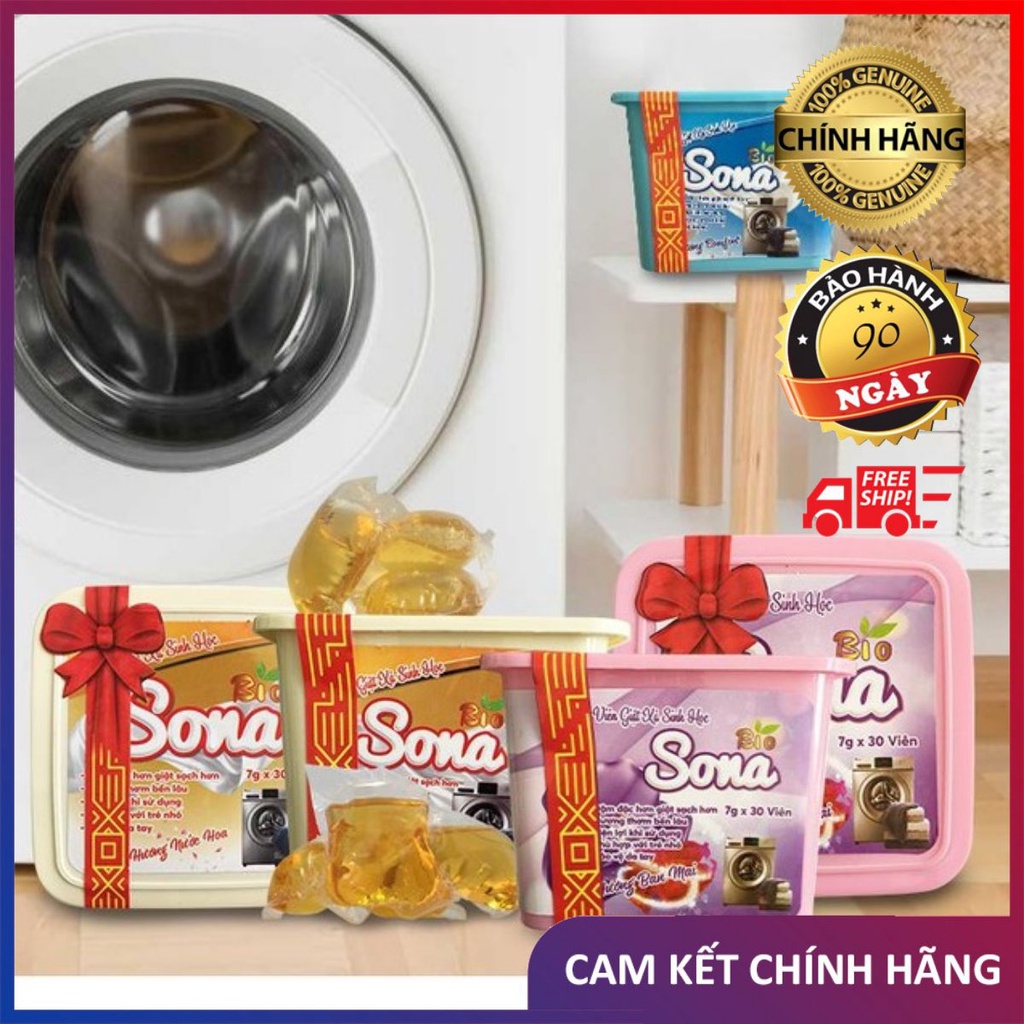 Viên giặt quần áo giặt xả 2 trong 1 SONA hộp 30 viên lưu hương lâu làm mềm vải an toàn cho da diệt vi khuẩn NGHIỆN NHÀ