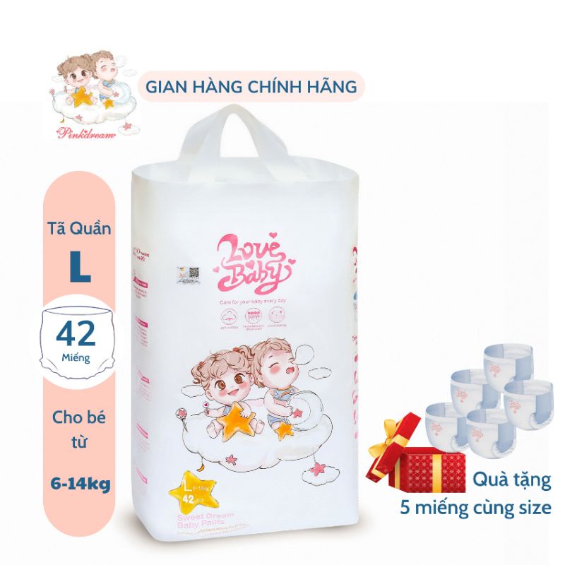 Tã/bỉm quần hữu cơ Love Baby size L 42 miếng cho bé từ 9-14kg