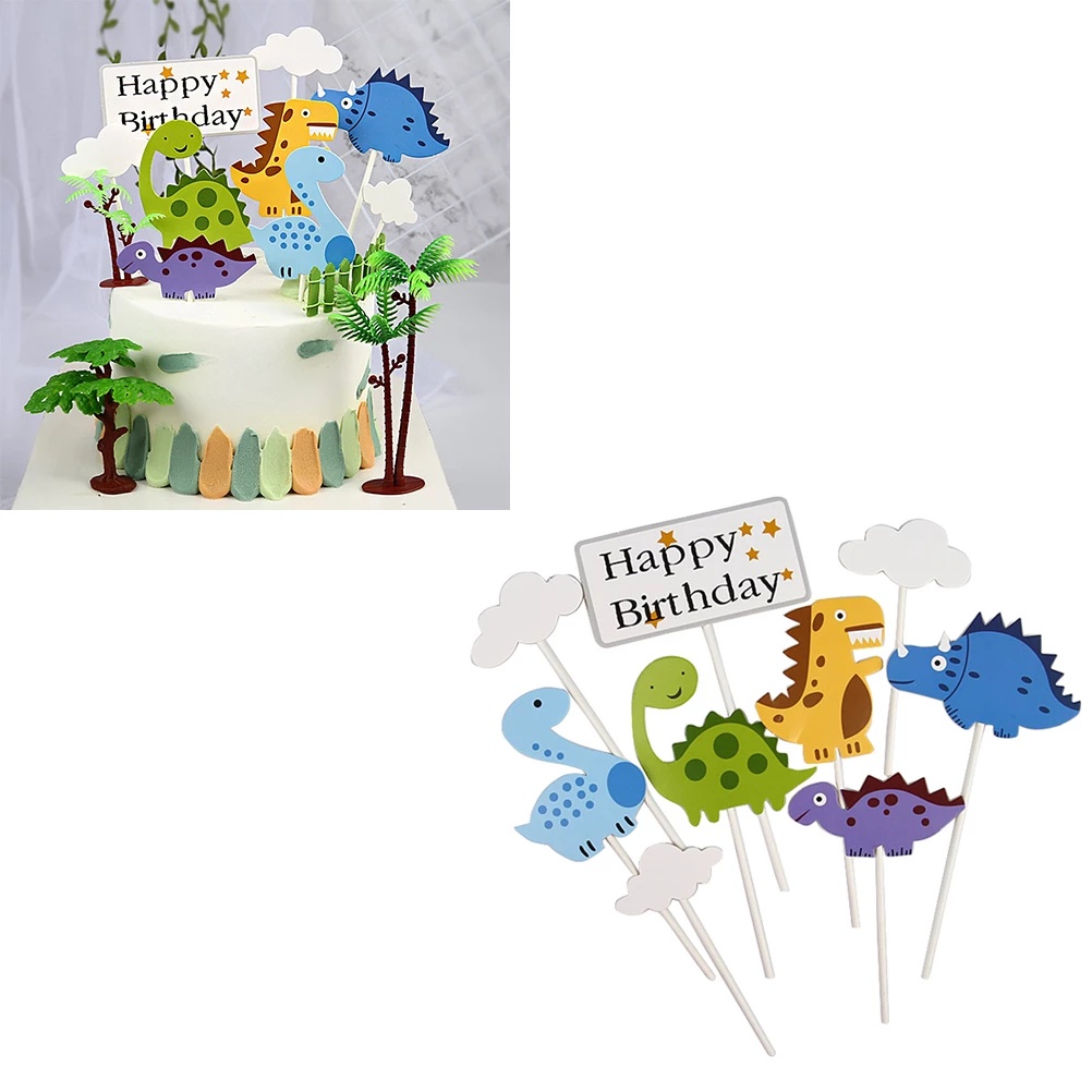 Set 9 Que Cắm Trang Trí Bánh Hình Khủng Long Hoạt Hình Dễ Thương