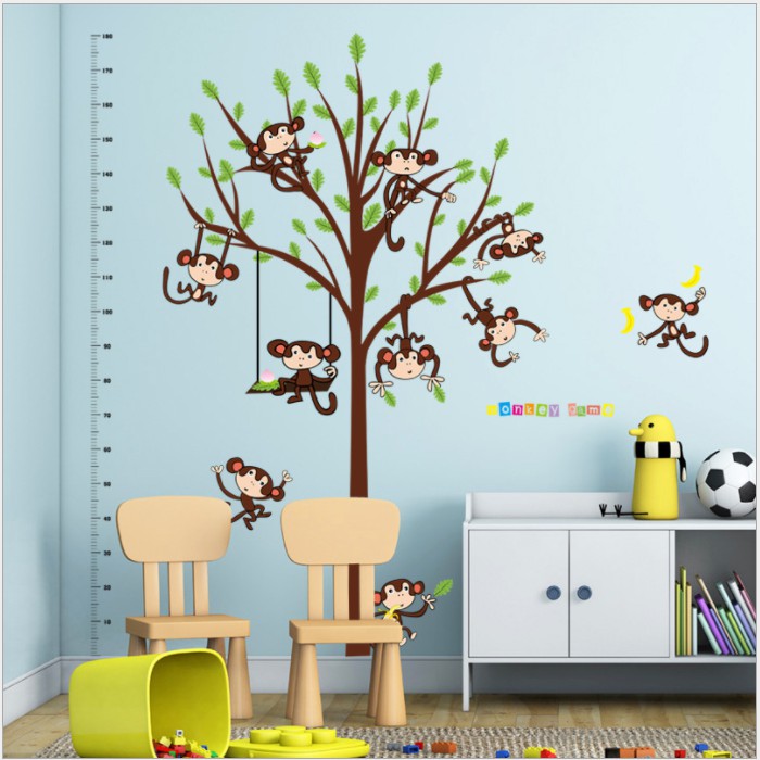 Decal dán tường thước đo và chú khỉ