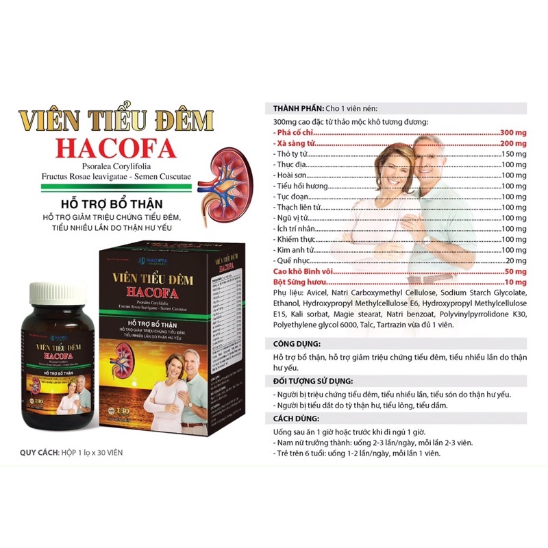Viên tiểu đêm Hacofa_Hỗ trợ bổ thận,giảm triệu chứng tiểu đêm,tiểu nhiều lần do thận yếu