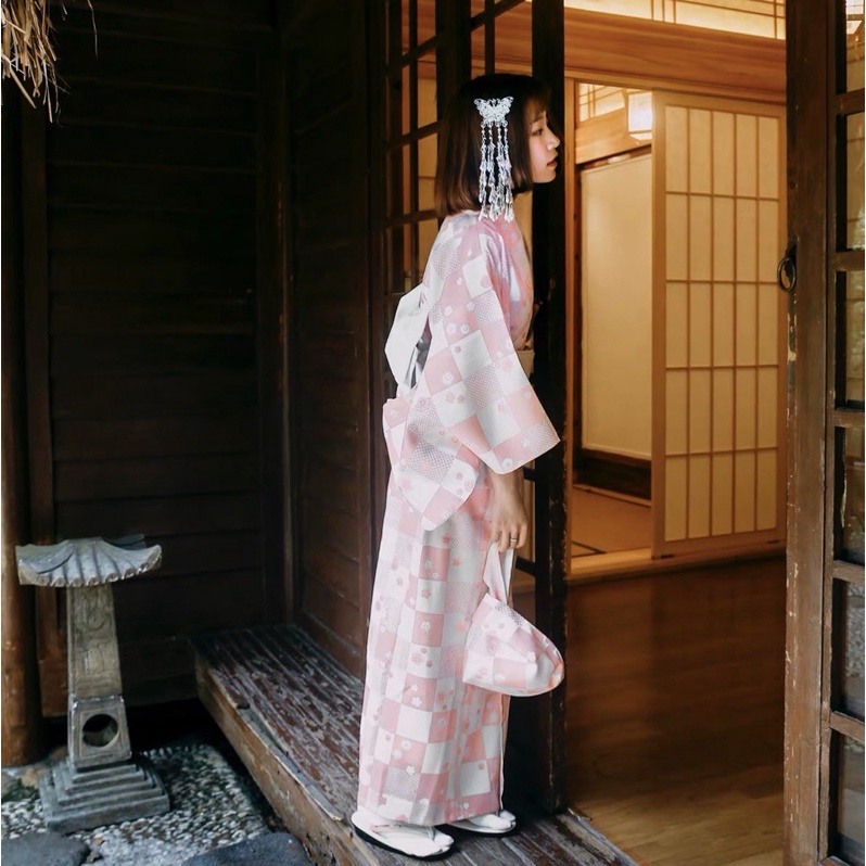 Kimono nhật bản nữ hồng
