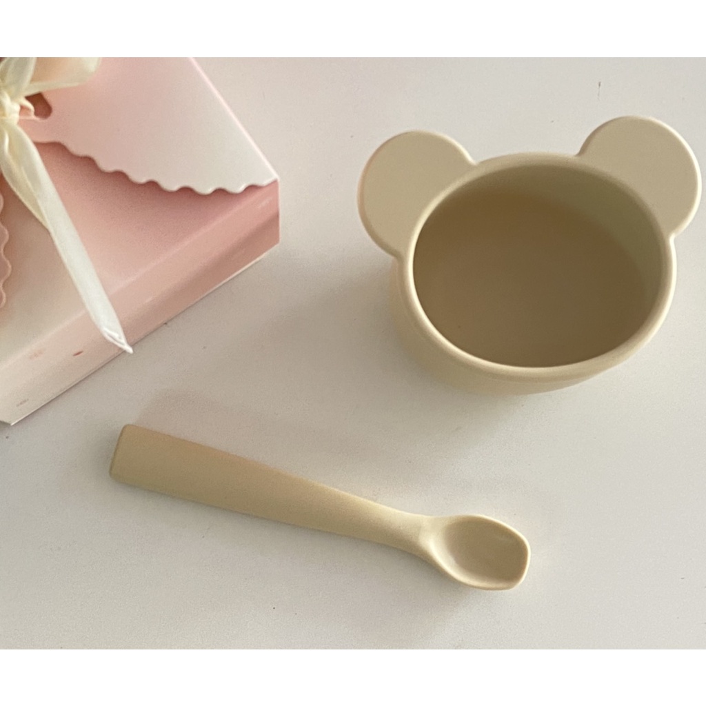 Set bát - thìa ăn dặm silicon Gấu/ Thỏ xuất Hàn cho bé size nhỏ