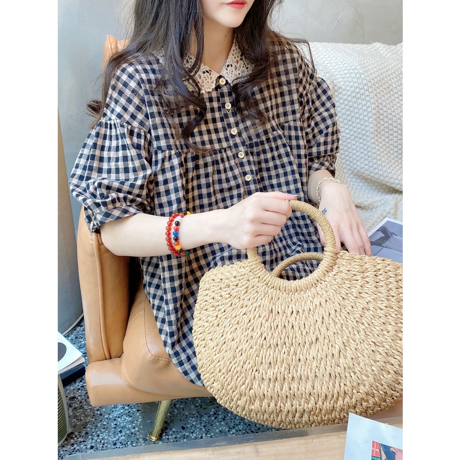 Áo Sơ Mi Cổ Búp Bê Phối Ren Dáng Rộng Phong Cách Hàn Quốc Thời Trang Mùa Hè Xinh Xắn Cho Nữ