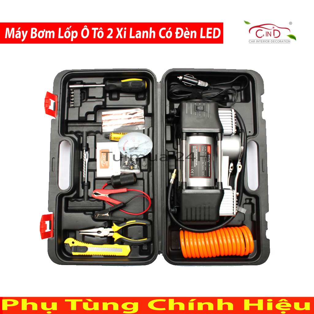 Máy Bơm Lốp Ô Tô 2 Xi Lanh Có Đèn LED