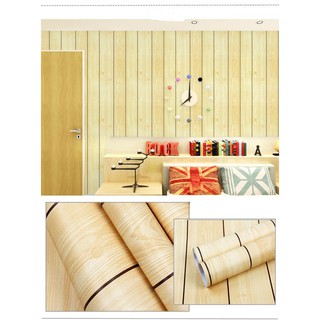 Cuộn 10Met giấy dán tường giả gỗ sọc vàng (khổ 10met x 0.45met) có sẵn keo