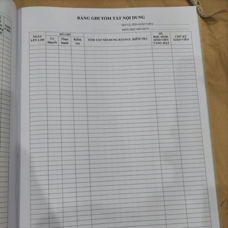 Sổ lên lớp theo thông tư 23/2018, dùng cho hệ trung cấp, cao đẳng nghề