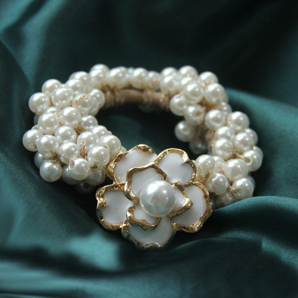 Dây Buộc Tóc Hoa Đính Ngọc Trai Nhân Tạo Thời Trang