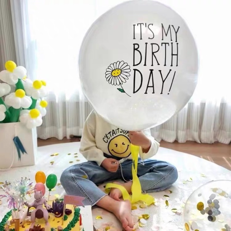 Bong Bóng Mặt Cười Happy Birthday Hoa Cúc Size Khổng Lồ Trang Trí Sinh Nhật - Yori Party
