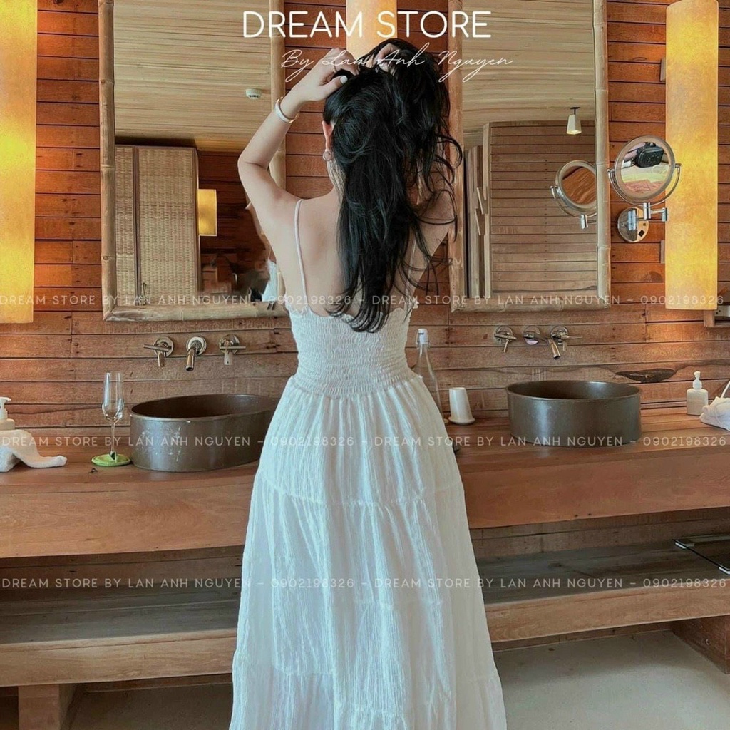 Váy đầm nữ maxi hai dây dáng xòe chạy mokking chất xốp siêu hót