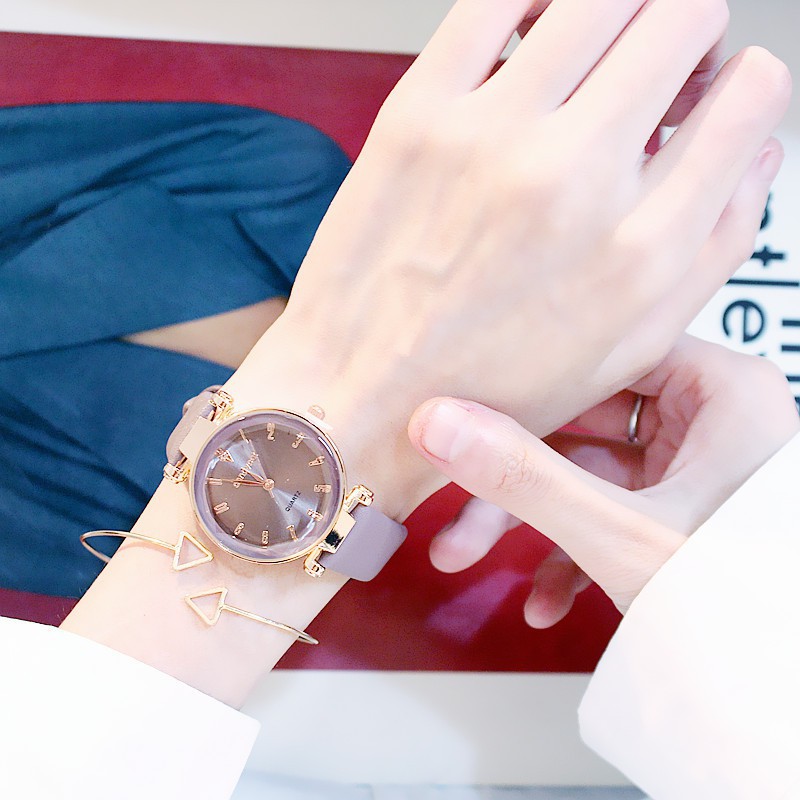 Đồng hồ nữ Candycat8 dây da cao cấp mặt tròn đa giác Bán lẻ giá sỉ