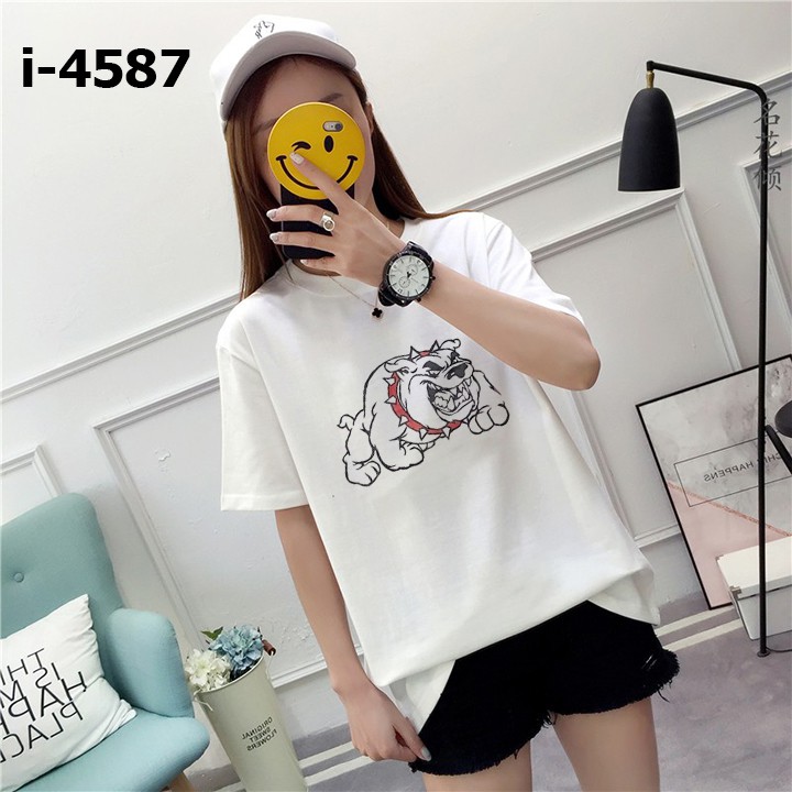 M4587 Áo Thun Unisex Nữ Hình Con Chó Dữ