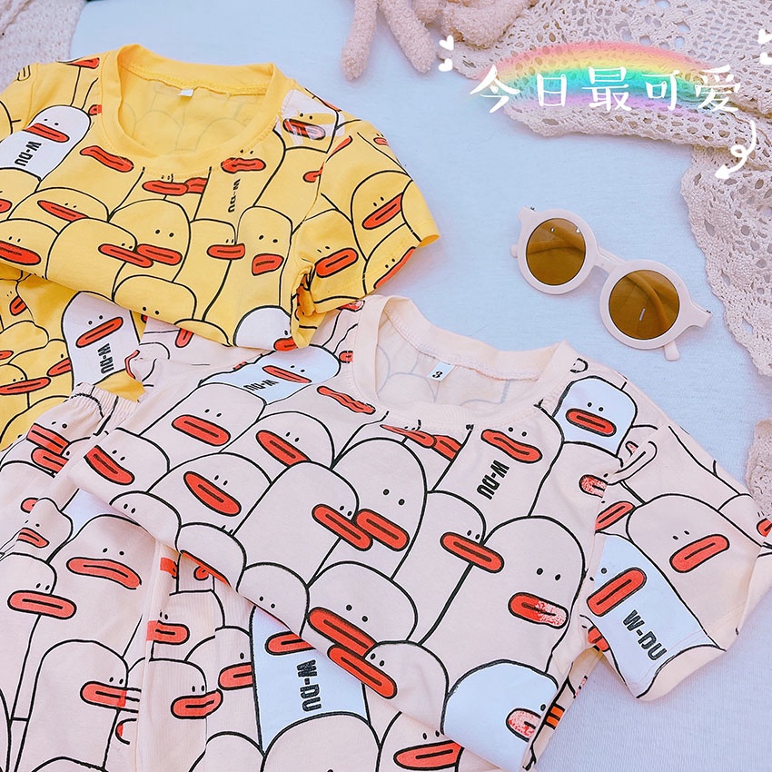 Bộ Quần Áo Trẻ Em Cộc Tay In Hình Vịt W-DU Siêu Dễ Thương Vải Cotton Cho Bé Từ 8-20kg Mã CT37