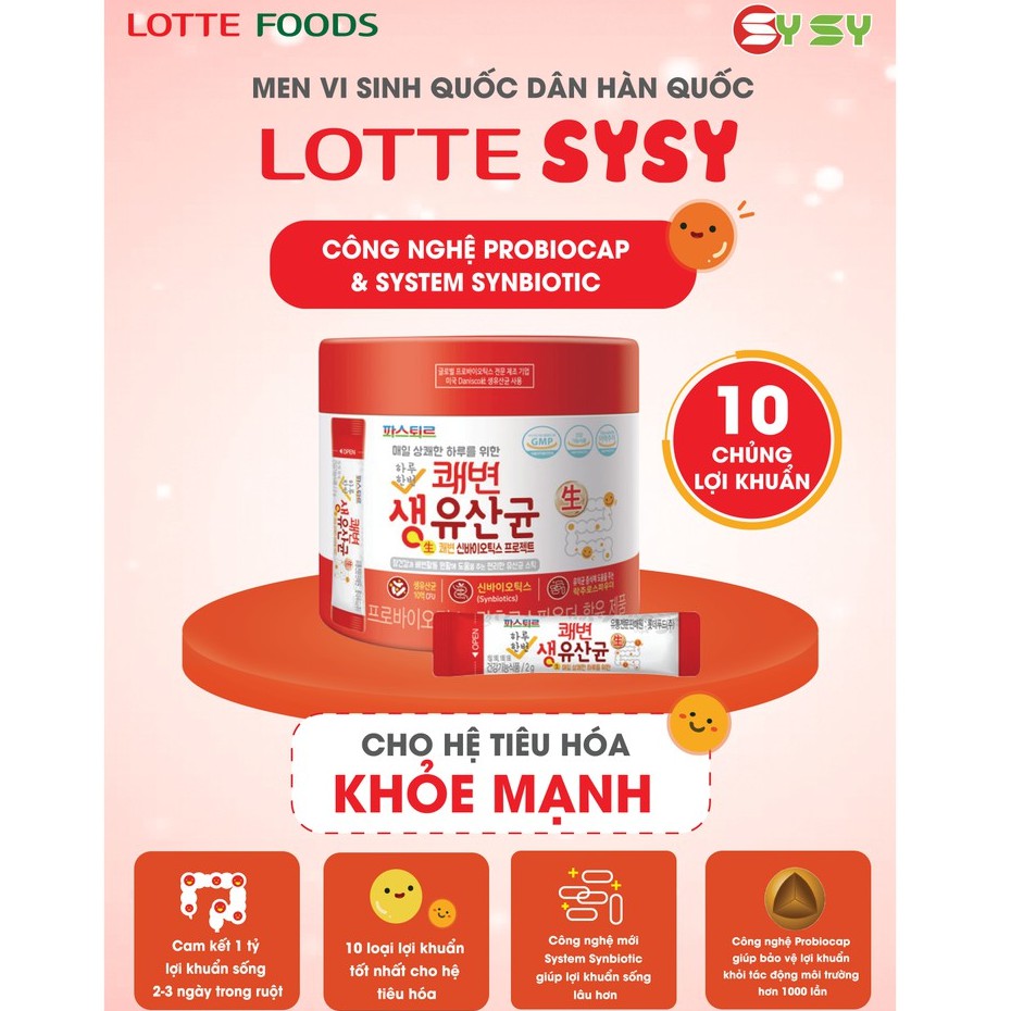 Men vi sinh Sysy đỏ Lotte Food hộp 90 gói (90x2g/gói)