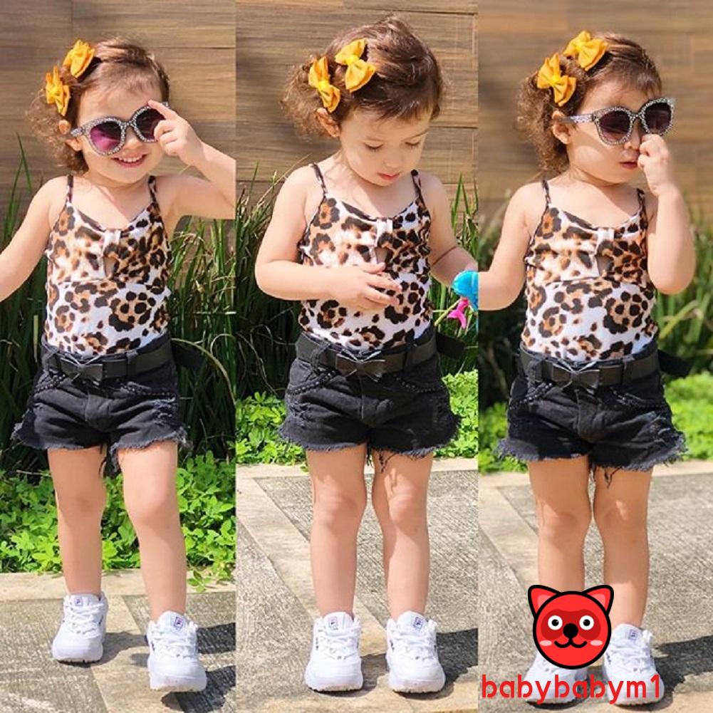 Set Áo Yếm Họa Tiết Da Báo + Quần Short Jeans Cho Bé Gái