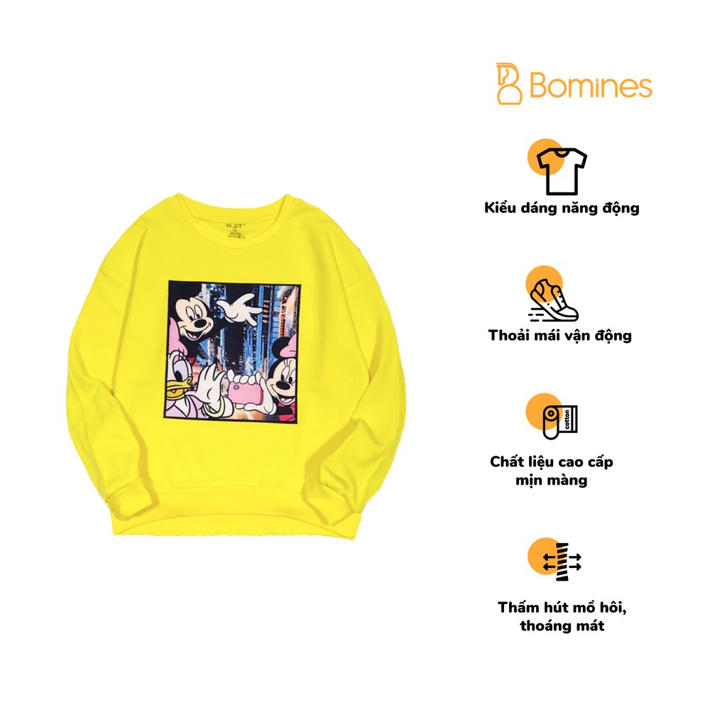 Áo hoodie bé gái áo chui đầu thu đông Mickey vải da cá xuất hãng BOMINES