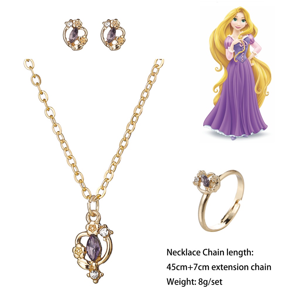 DISNEY Bộ Trang Sức 3 Món Gồm Vòng cổ/ Nhẫn/ Bông Tai/ Nhẫn Đính Đá Thời Trang Sang Trọng Cho Nữ