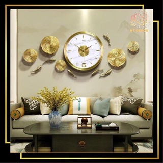 Đồ nội thất decor phòng ngủ, khách, đồng hồ decor bắc âu cá đồng mặt vàng