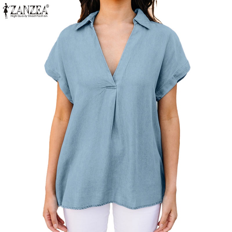 Zanzea Áo Sơ Mi Tay Ngắn Cổ Chữ V Thời Trang Dành Cho Nữ