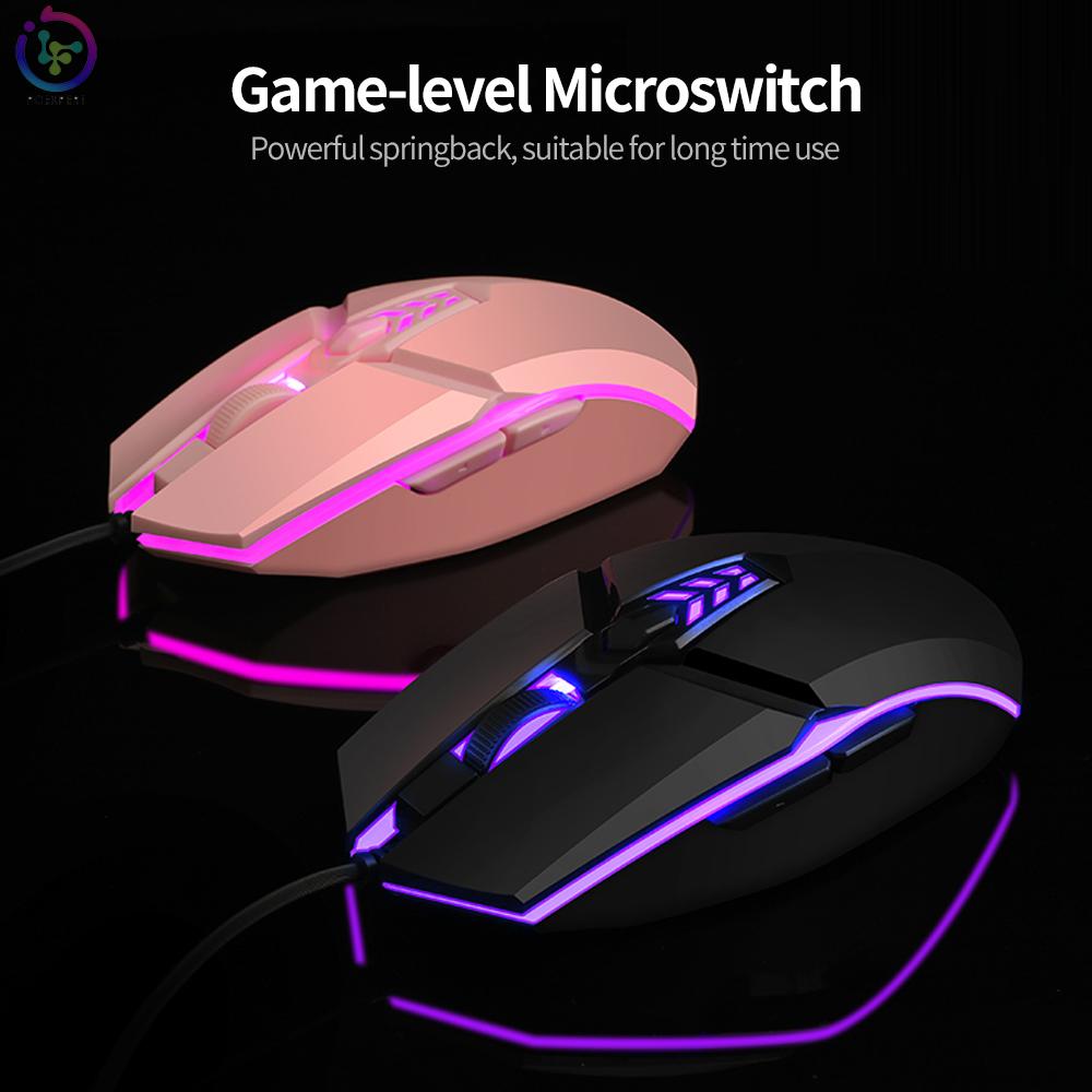 JM-518 6D Wired Gaming Mouse E-sports Gaming Mouse Ergonomic Mice with 4 Adjustable DPI 4-color Breathing Light Plug&Play Pink