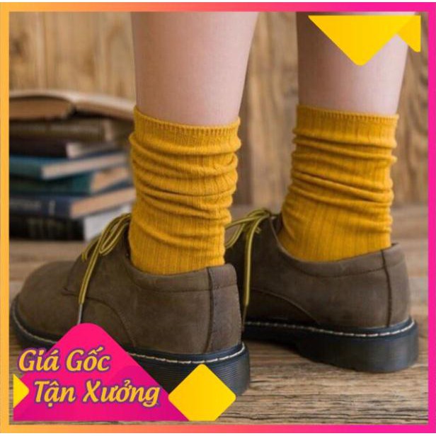 Set 5 Đôi Tất Vớ Trơn Gân Cổ Cao 5 Đôi 5 Màu