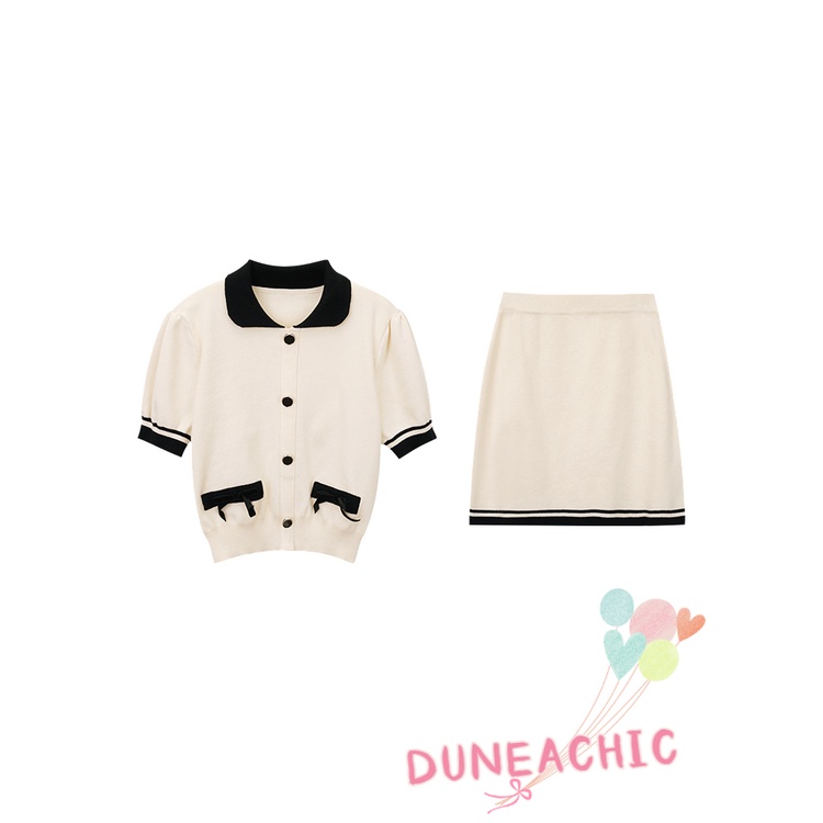 DUNEA Set Áo Sơ Mi Cổ Bẻ Cài Nút Và Chân Váy 2 Món Màu Sắc Trẻ Trung Cho Nữ