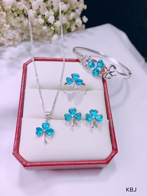 Set bạc ta mặt cỏ 3 lá đủ màu siêu xinh - TRANG SỨC BẠC