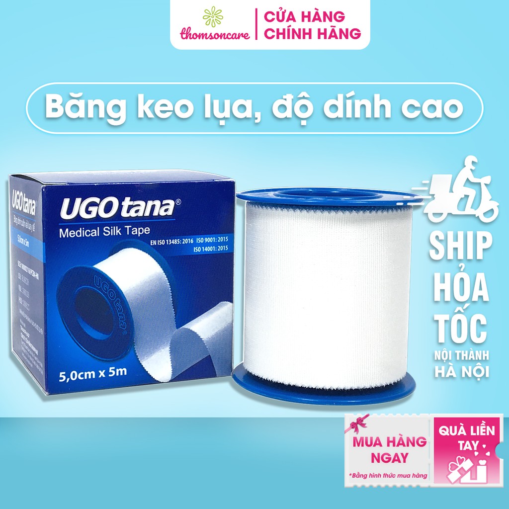 Băng dính vải lụa Ugotana 5cm x 5m - Băng dính cuộn vải lụa y tế độ dính cao