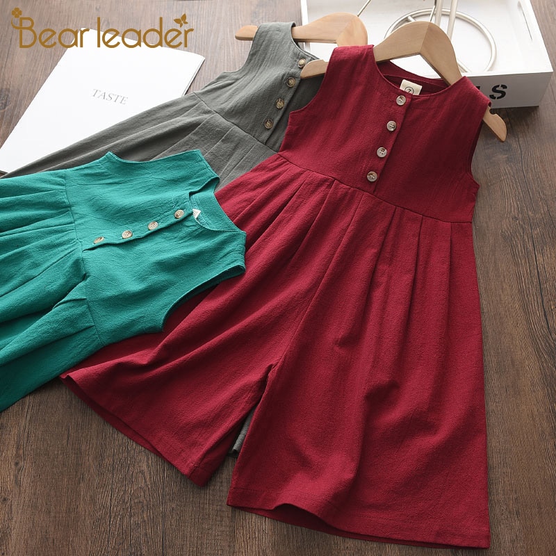 Bear Leader Bộ Áo Liền Quần Màu Trơn Hình Gấu Thời Trang Cho Bé Gái 3-7 Tuổi 2021