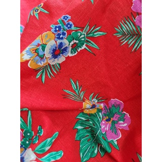 Vải LINEN Bột premium Hoa nền đỏ