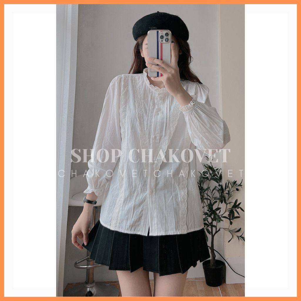 Áo sơ mi nữ tay dài họa tiết cổ ren A8146, kiểu áo nữ xếp ly ren ngực cá tính mặc đẹp dánh xinh style hàn quốc