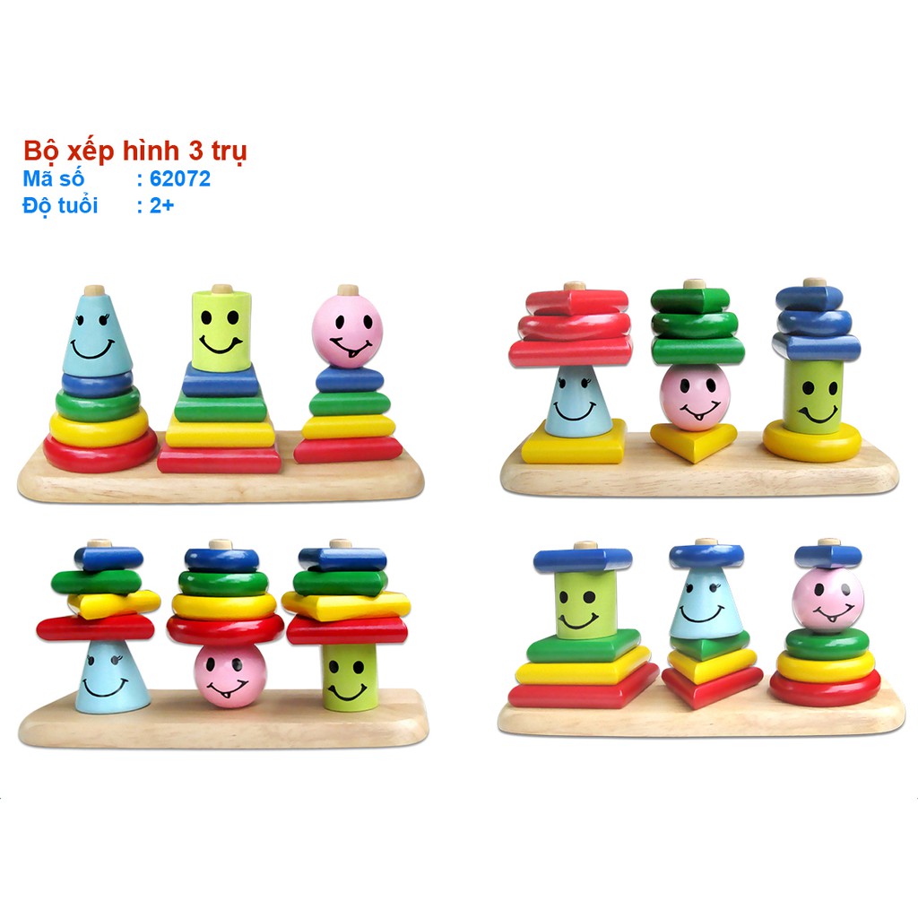 Đồ chơi gỗ Thả hình khối 3 trụ Hãng Winwintoys