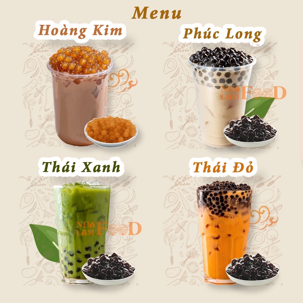 Trà Sữa Trân Châu Set Nguyên Liệu 25-30 Ly Phúc Long, Trà Thái Xanh Đỏ NHALAM FOOD (Kèm Công Thức)