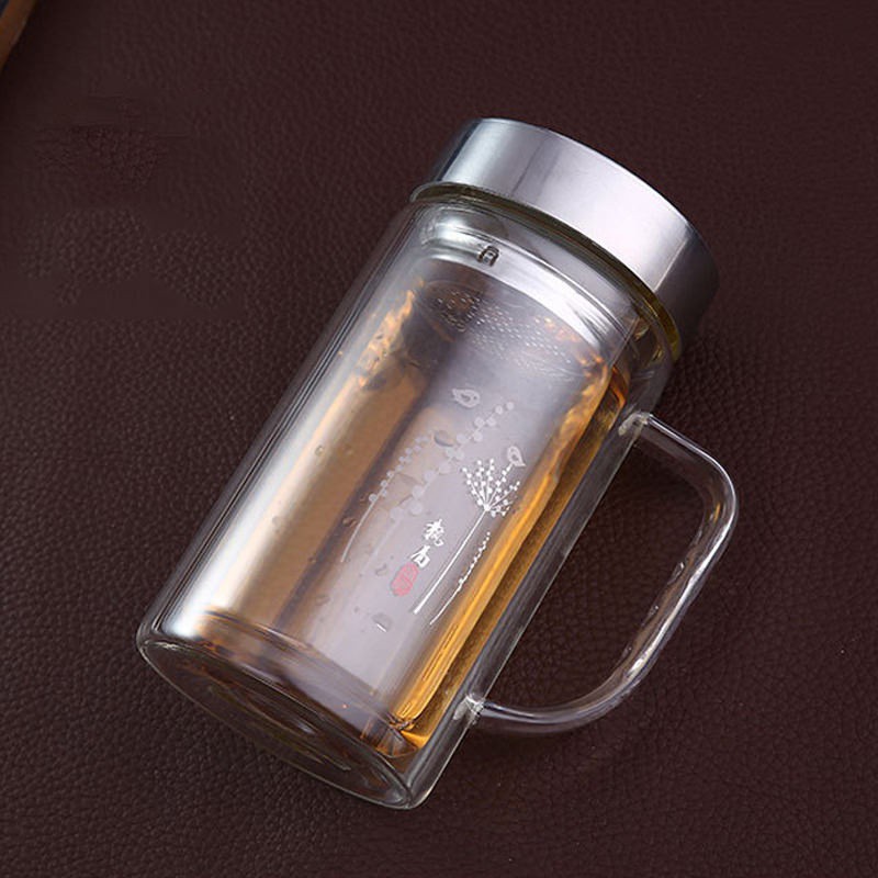 CỐC THỦY TINH 2 LỚP LỌC HOA QUẢ  ĐỒ UỐNG CHO TRẺ EM,GIỮ NHIỆT 360ML- DÙNG PHA TRÀ,
