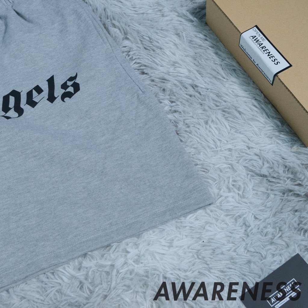 Quần Short Vải Nỉ Cotton Palm Angles Đen Xám - Quần short ngắn thể thao Unisex dây rút thời trang cao cấp - awareness