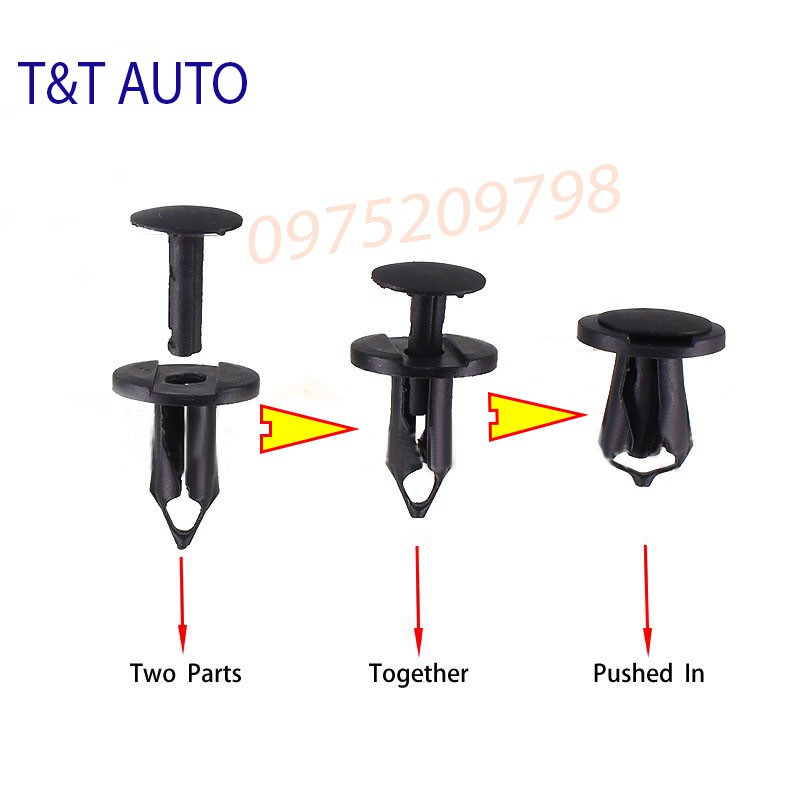 Bộ 50 ốc vít nhựa dạng bấm kích thước lỗ:8mm cho tấm chắn bùn , gắn cản và lòng dè xe ô tô.