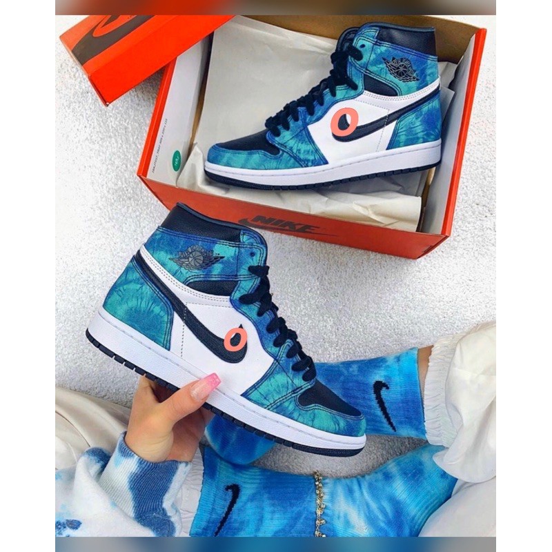 (ẢNH THẬT+VIDEO) giầy sneaker Air Jordan 1 RETRO HIGH OG PANDA Xanh Sấm Sét