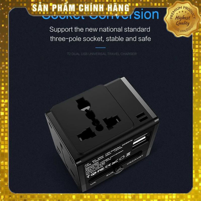 Adapter củ cóc sạc đa năng USAMS T2 TRAVEL hỗ trợ mọi ổ cắm mọi quốc gia trên thế giới - Hàng chính hãng