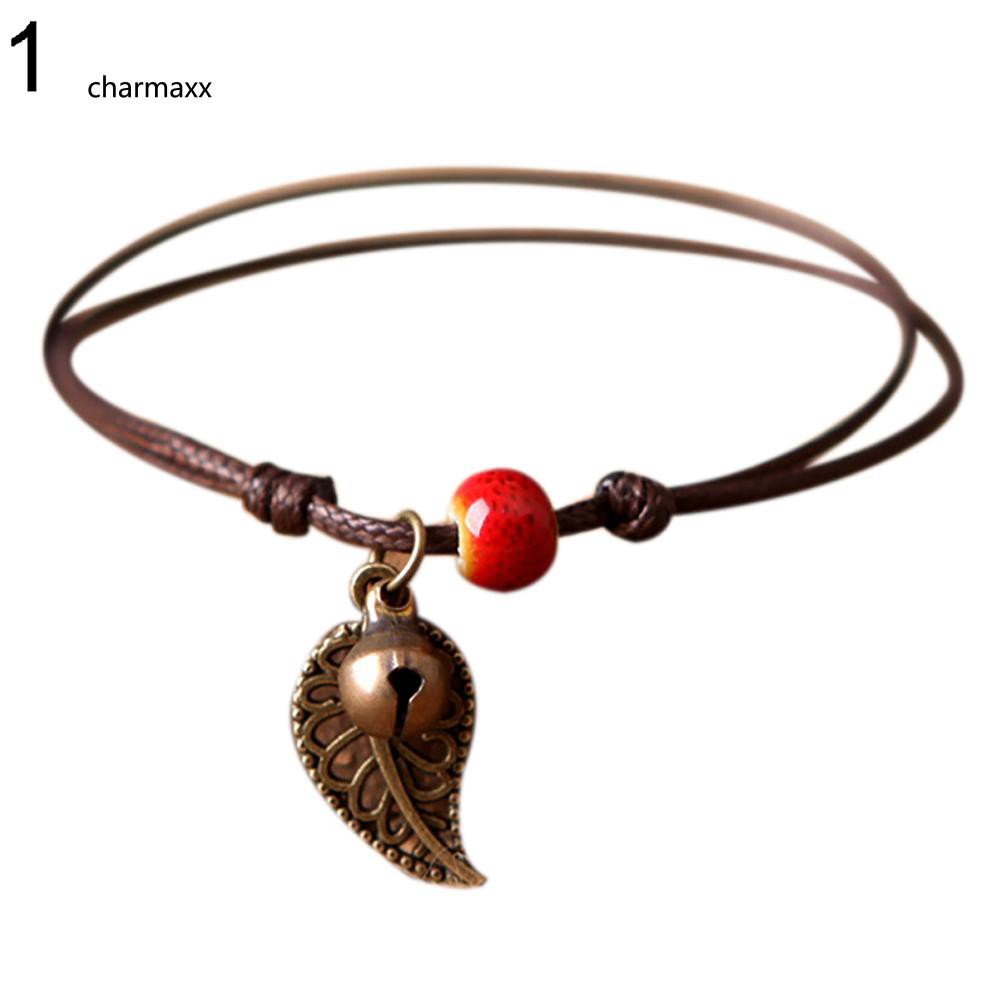 Vòng tay mặt chiếc lá đính hạt sứ Vintage thời trang