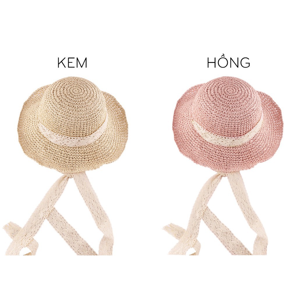 NÓN CÓI ĐI BIỂN PHỐI RUY BĂNG REN 1014