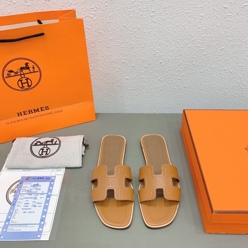 dép đế bệt quai ngang quai chữ H da cao cấp hermes HM