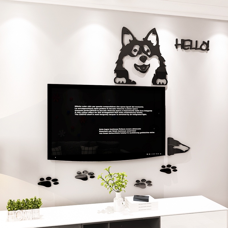 Tranh dán tường mica 3d decor khổ lớn hoạt hình chú chó peekaboo phong cách bắc âu Nhiều Size - EPeBen